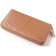 MOMO　シープレザー羊革　編み込みメッシュ　男女兼用　ラウンドロングウォレット　E-031M　薄茶