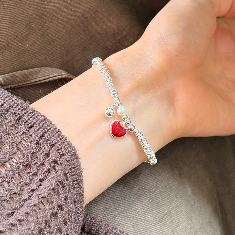 ハートブレスレット ビーズ S925 シルバーアクセサリー アレルギー対応 おしゃれ 大人かわいい 上品