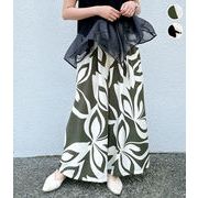 リネンライク 麻風 ワイドパンツ 柄