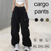 ナイロンパンツ カーゴパンツ ドローコード付き ワイドパンツ レディース パンツ パラシュートパンツ