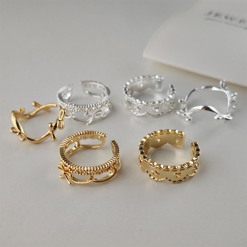 指輪　リング　レディース　INS　韓国ファッション　デザイン　金属風　リボン