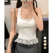 【日本倉庫即納】 裾フリルレースホルターネックタンクトップ
