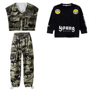 キッズ ダンス 衣装 迷彩ベスト 迷彩パンツ ブラックロンT 3点セット