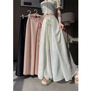 大振りシルエット ストレートラインロングパンツ ウエストゴム仕様 夏用