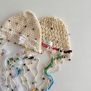 子供帽子　キッズビーニー　レースストラップ　ニット帽　韓国キッズハット