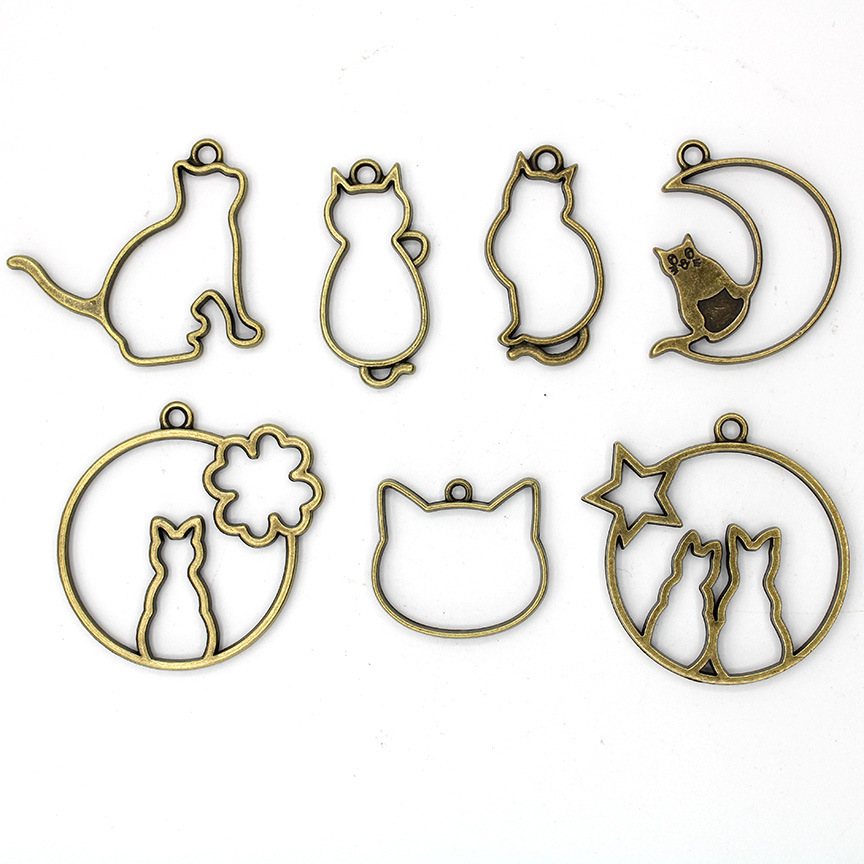 空枠 猫 アクセサリーパーツ フレーム ミール皿 レジンクラフト レジン枠 チャーム ネコ カン付 キャット