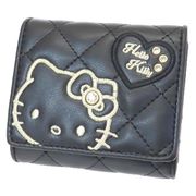 ハローキティ BOXコイン三つ折り財布 ワッペンキティ ブラックxゴールド柄