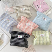 化粧ポーチ 多機能　収納ポーチ　小物収納　韓国ファッション　チェック柄