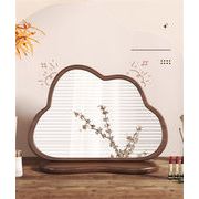 天然木製雲型デザイン デスクトップミラー 高精細鏡面 収納付きレトロ梳妆台