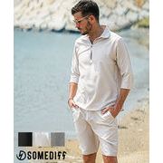 【2025年夏の新作】パナマ織り スキッパーカプリシャツ+ハーフパンツ 2点セットアップ／SOMEDIFF