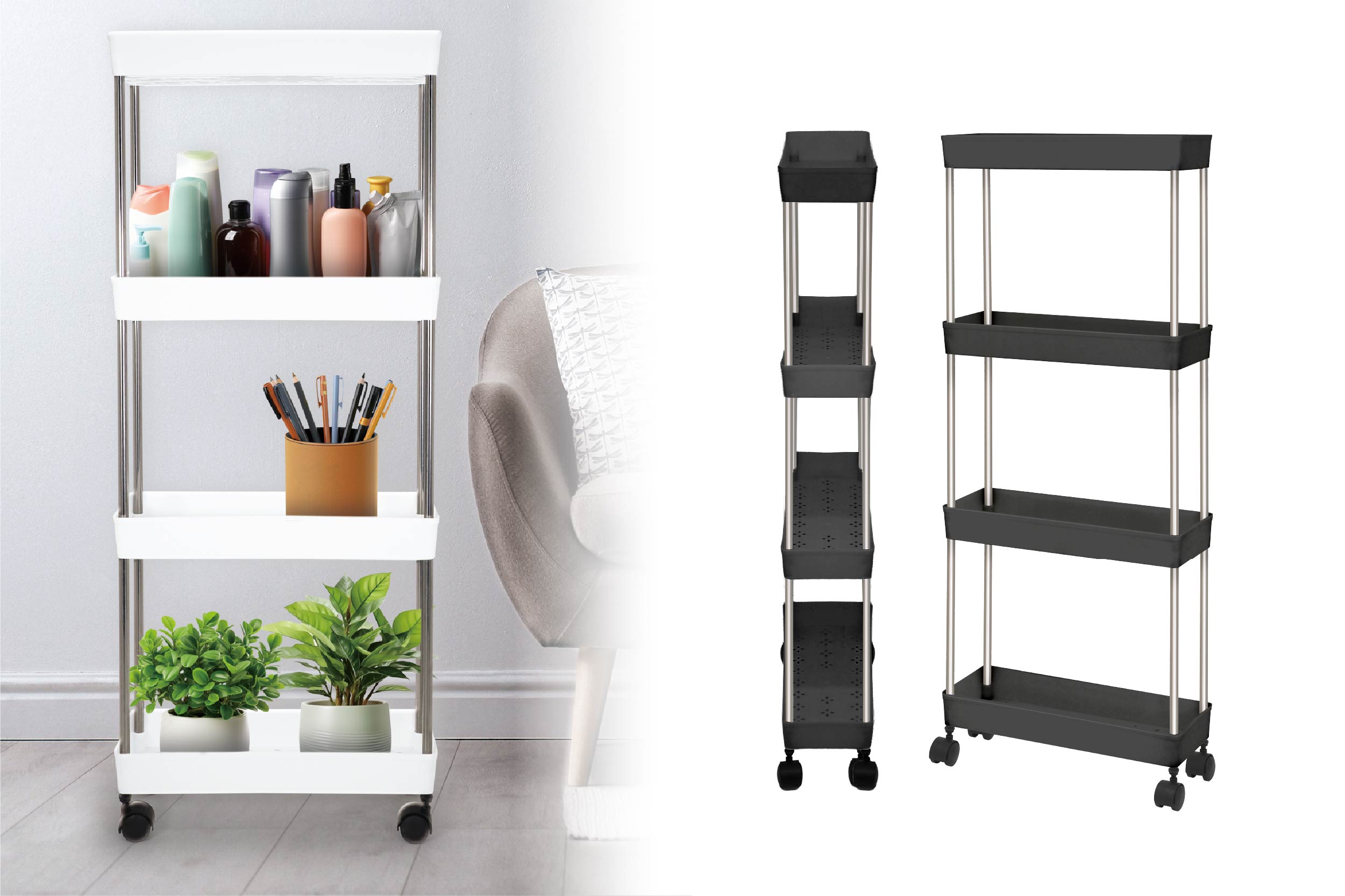 4段スリムキャスターラック（ブラック・ホワイト）