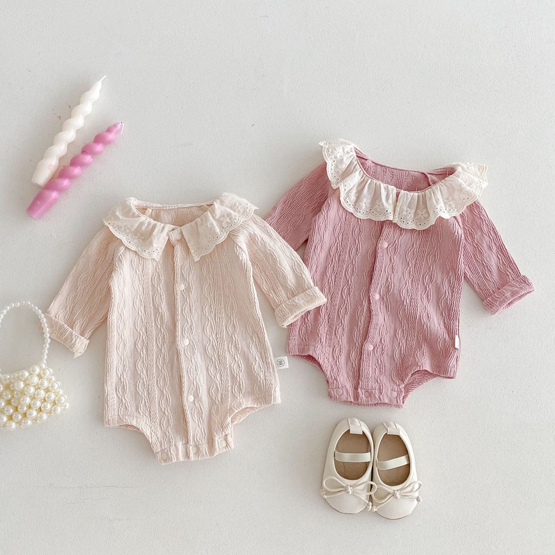 2025秋新規※FLM☆ベビー用 長袖ロンパース フリル襟付き 通気性良好