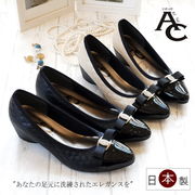 【2025年初秋新作】AC パンプス キルティング リボン ビジュー 軽量 ウエッジ 3e 屈曲