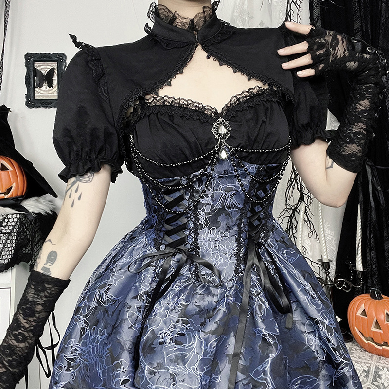 S～L★原宿風　個性　異素材切替　花柄ワンピース　ボレロセット　ハロウン衣装