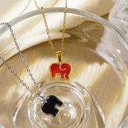 ラッキーエレファント・ステンレスネックレス（レディース）ステンレス製ショートネックレス