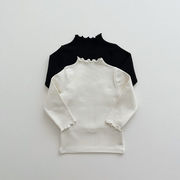 ins 秋新作　子供服　フリル　立ち襟　長袖　Tシャツ　無地　女の子　トップス　インナーシャツ　おしゃれ