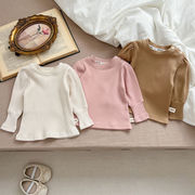 ins 秋新作　ベビー服　Tシャツ　パフスリーブ　無地　リブ　インナーシャツ　子供服　可愛い　おしゃれ