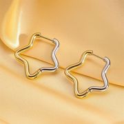 欧米INS風｜18Kメッキステンレス製 五角星ピアス（レディース） シンプルな星型に、さりげない輝き