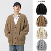 メンズ 秋冬 ヘビーゲージ ニットカーディガン 日系シンプル無地アウター ペアコーデにも最適★全4色