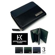 お買い得★3色 HIROKO KOSHINO(ヒロコ・コシノ)リアルレザー ラウンドファスナー 二つ折り財布 ウォレット