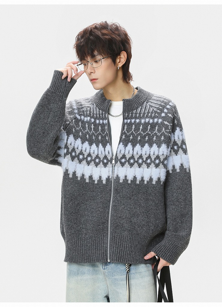 メンズ 秋冬 フェアアイル柄カーディガン 男女兼用 ニットセーター