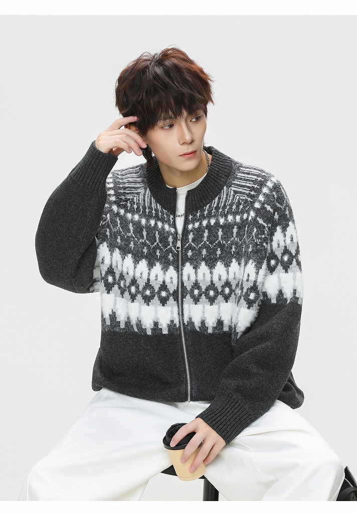 メンズ 秋冬 フェアアイル柄カーディガン 男女兼用 ニットセーター
