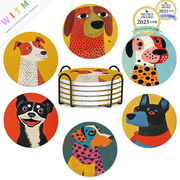 犬柄 コースター ワンちゃん 下敷き カップパッド インテリア  ネコ 断熱マット セラミックス 雑貨 可愛い