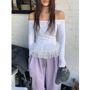 今季マストバイ  気質   おしゃれ    レトロ     女性用 長袖  個性的  メッシュプリーツ  オフショルダー