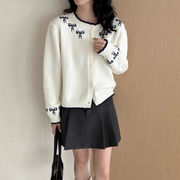 ニットカーディガン　デザイン　韓国ファッション　かわいい　リボン