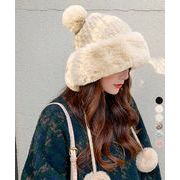 【日本倉庫即納】 ダブルポンポンニット帽子 ファー帽子韓国