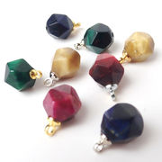 天然石　【1個】 タイガーズアイ 多面カット チャーム 約14mm ゴールド/シルバー アクセサリー