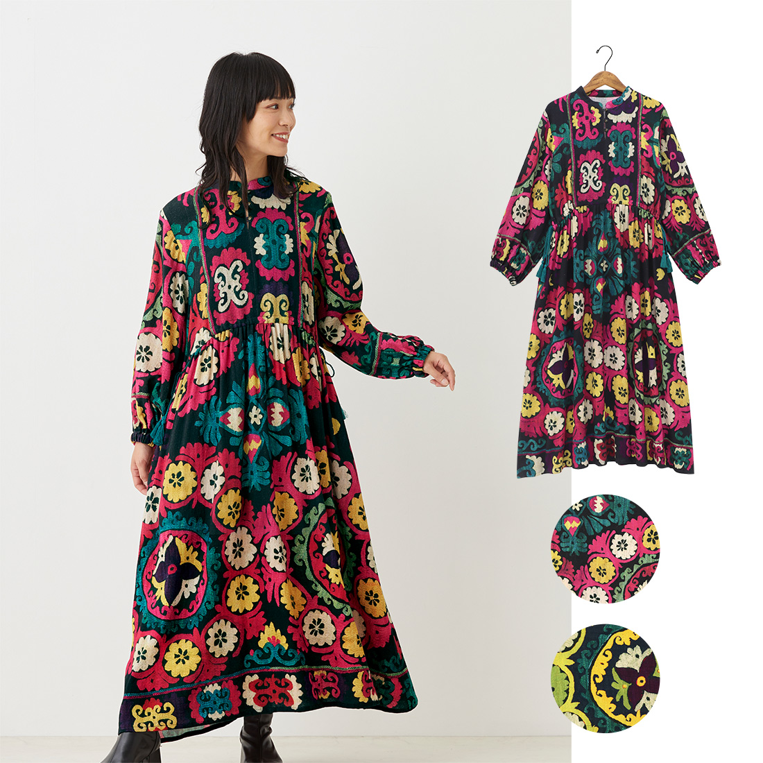 【Shanti Shanti】ワンピース スザニプリント[レディースゆったり花柄フラワーアジアン秋冬25AW]