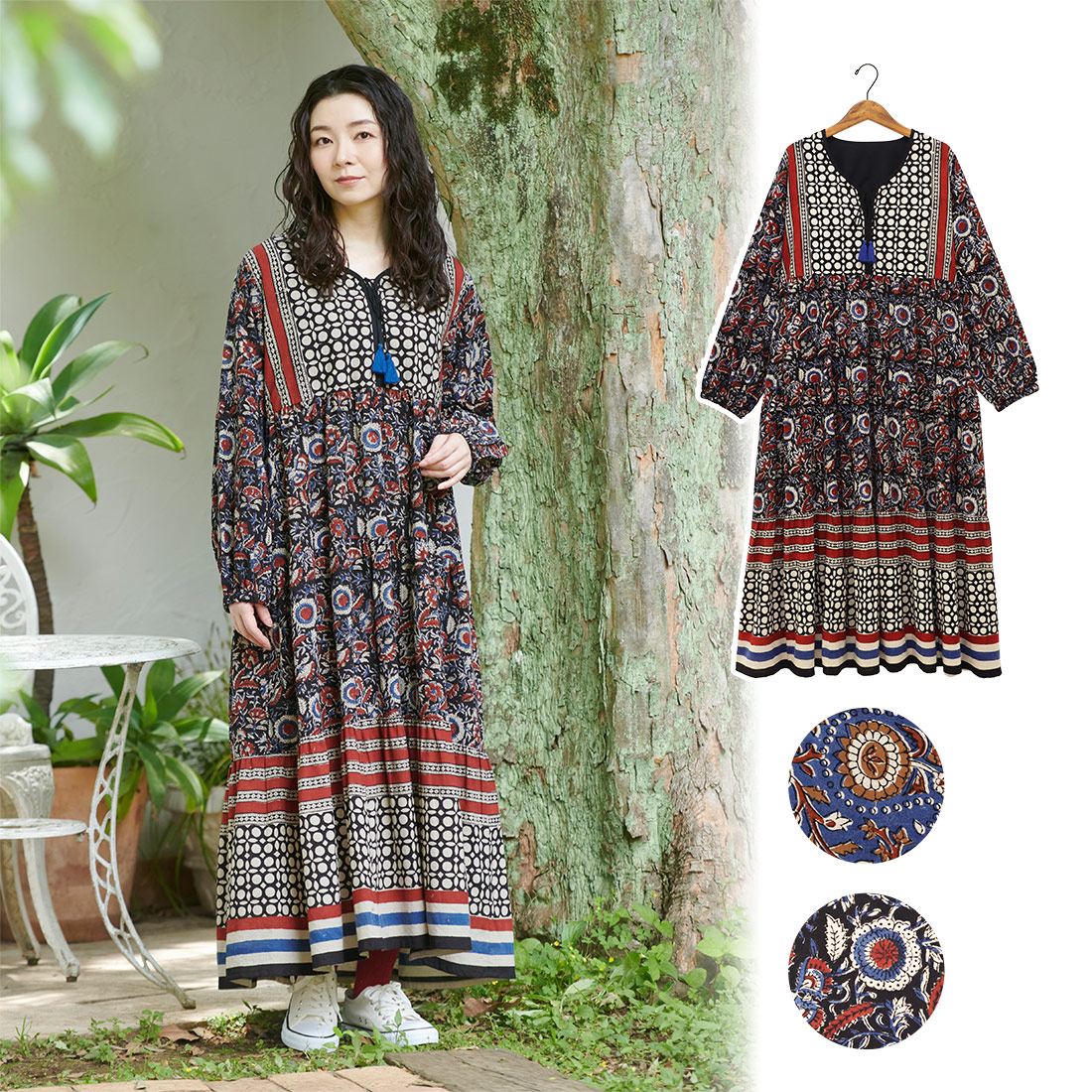 【Shanti Shanti】ワンピース シックブロック[レディースゆったり草花柄フラワーアジアン秋冬25AW]