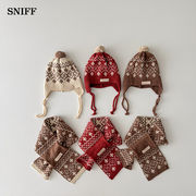 2025秋※子供 ニット帽＆マフラー 雪柄セット 耳当て付き 保温 冬小物