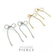 ▼MAGGIO▼リボンチェーンステンレスピアス　スネークチェーン　蝶々　りぼん