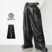 【2025年秋の新作】ヴィンテージPUレザー バギーシルエット ワイドパンツ／MinoriTY