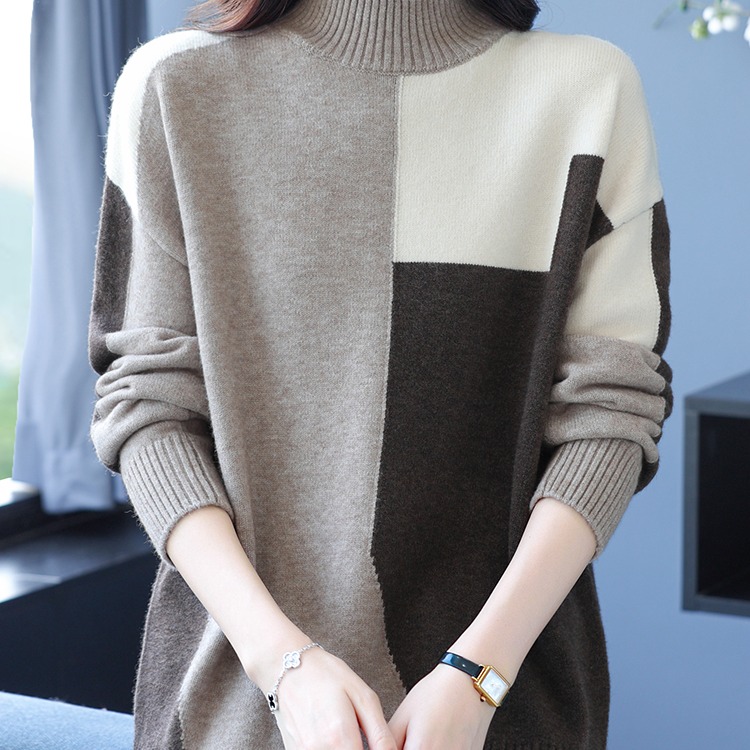 初回送料無料　レデイースファッション秋冬人気ニットセーター　半ハイネックニットセーター　オシャレ