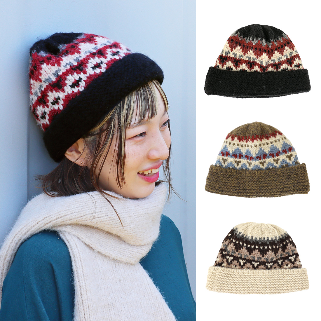 ジャカードワッチ[ニットキャップニット帽子無地ナチュラル秋冬25AW]