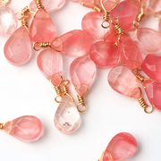 【天然石 チェリークォーツ】 チャーム シャンクビーズ 約15mm  ハンドメイド材料 ピアス ネックレス素材