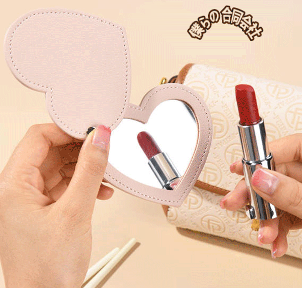 ミニ　鏡　化粧鏡　PU　片面鏡　スタンドミラー　回転式　コンパクトミラー　携帯 おしゃれ　9色展開