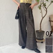 【2025新作商品♪】グレンチェック柄ハイウエストワイドパンツ