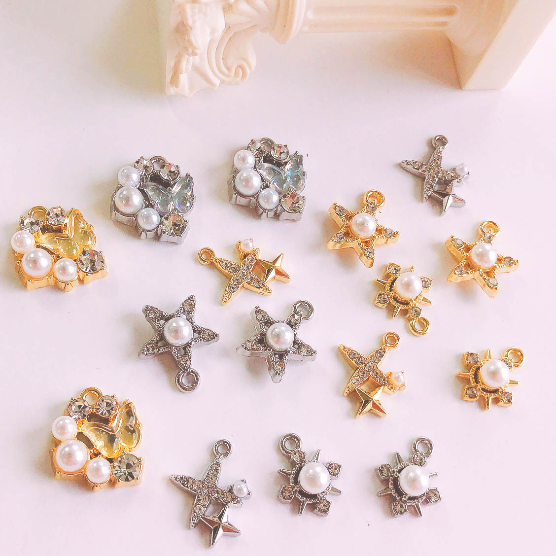 アクセサリーパーツ デコパーツ 星 ハンドメイド メタルパーツ パール 金属パーツ DIY バタフライ 太陽