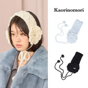 花柄編みニット耳あて レディース 可愛い日系ガーリーデザイン 防寒アイテム