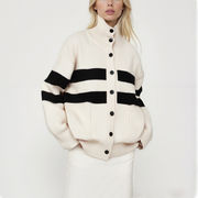 初回送料無料　ニットセーターストライプ長袖カーディガン上着　レディースファッション人気トレンド