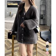 【日本倉庫即納】 シャギーニットカーディガンVネック秋冬服