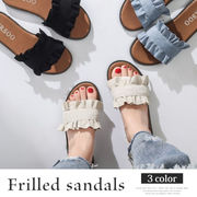 スウェードフリルサンダル