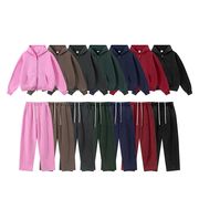 メンズ ビンテージ風 裏起毛 ジップアップ パーカー 男女兼用 ジョガーパンツ セットアップ 秋冬★全7色