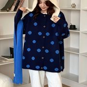 ニットカーディガン　デザイン　韓国ファッション　かわいい 　ドット柄