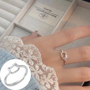 猫フレームシルバー指輪 リボン リング シルバーアクセサリー アレルギー対応 調整可能 おしゃれ 上品
