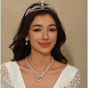 花嫁用 ティアラ3点セット ネックレス＆ピアス付き 欧米風 豪華でエレガントなウェディングアクセサリー